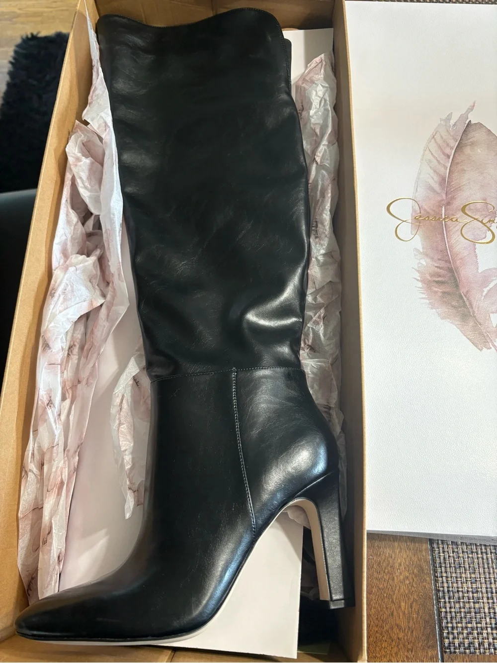 Jessica Simpson Black Over-the-Knee Leather Boots with Block Heel
